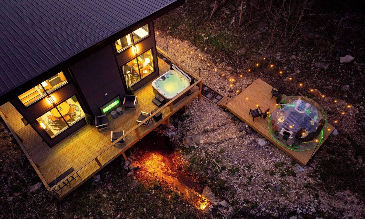 Omaha Cabin | Glass Cabin Over Creek | Grotto Pool+Dome+Hot Tub