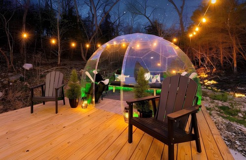 Omaha Cabin | Glass Cabin Over Creek | Grotto Pool+Dome+Hot Tub