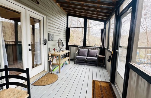 Sylvan Shores Cabin | Terrace - lakefront, hot tub, full kitchen, BBQ, screened in porch, two patios.