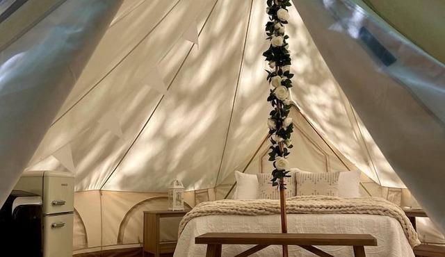 Peaceful Glamping Tents with Elevated Decks, Cozy Fire Pit, and Secluded Forest Views Near Gentry, AR